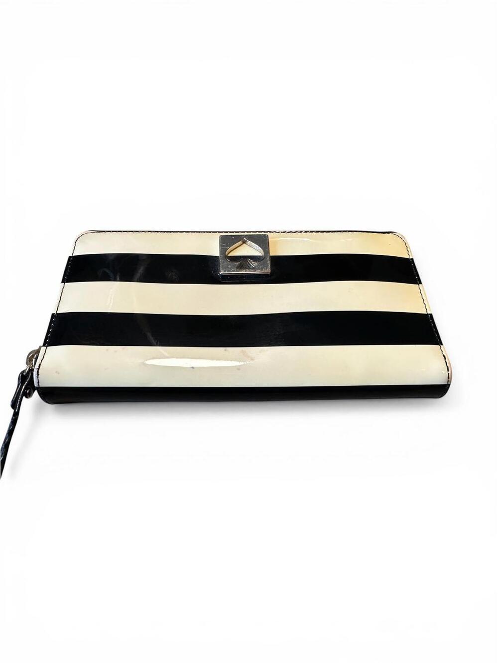 Kate Spade Black and White Striped Patent Leather Wallet